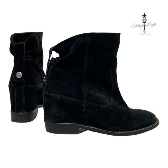 ZARA TRF Trafaluc Black Suede Leather Hidden Wedge Ankle Boots Booties 36 US 6 - Picture 3 of 14